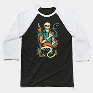 Scary skeleton skull voodoo colorful Baseball T-Shirt